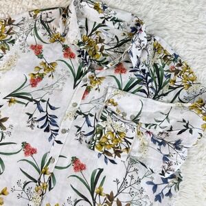 Chico's Linen Floral Print Button Down Shirt Women's 18 Boho Chic Beach Vacation